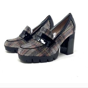 Betsey Johnson Adelyn White Rhinestone Plaid Heel Loafers Size 7.5 NIB